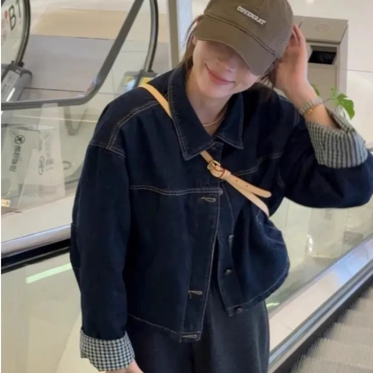 夹棉加厚复古夹棉牛仔外套女2024冬季新款设计感袖口拼接夹克棉衣