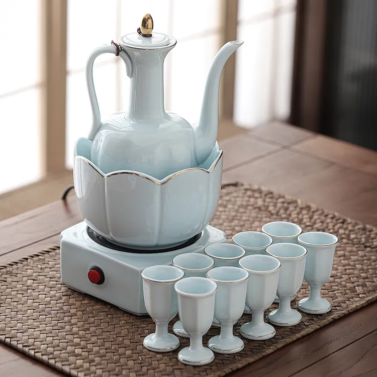 陶瓷酒壶酒具套装高档上档次青瓷黄白酒温酒器烫酒壶家用中式复古