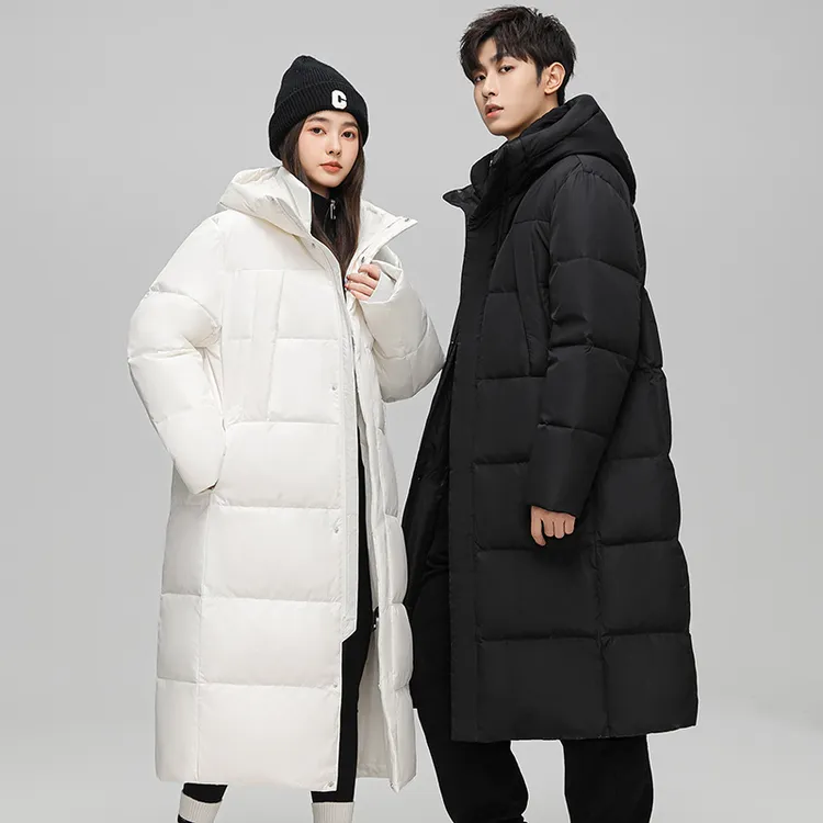 新国标中长款情侣羽绒服男女同款过膝冬季新款加厚保暖连帽外套男