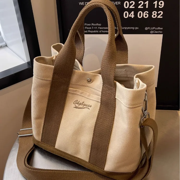 日系包包多层加厚休闲帆布包女士手拎饭盒便当上班挎小包手提袋