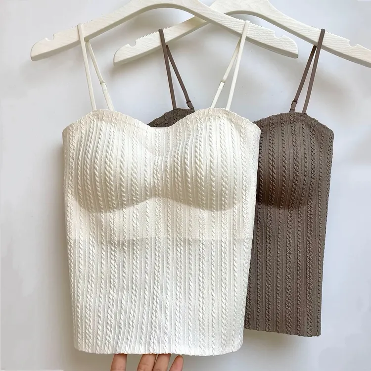 古妃网红长款麦穗美背防走光吊带背心女抹胸内搭固定杯带胸垫内衣