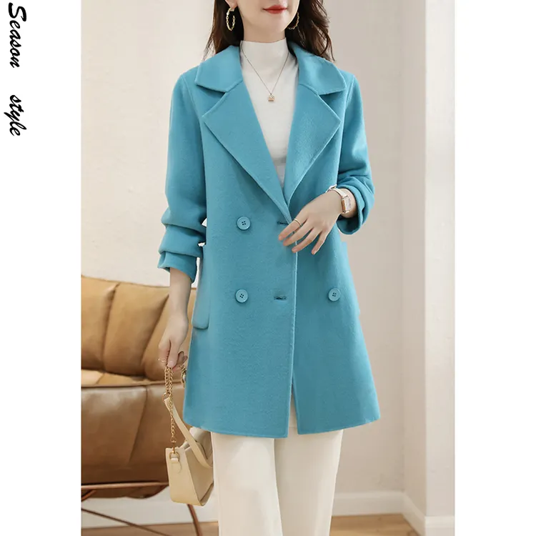 经典气质显瘦秋冬韩版中长款双面呢绵羊毛呢子秋冬大衣6001