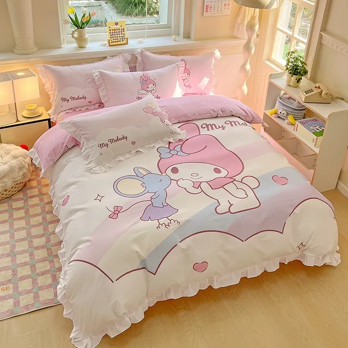 美乐蒂纯棉四件套全棉三件套可爱花边被套床单卡通女孩单人床上用