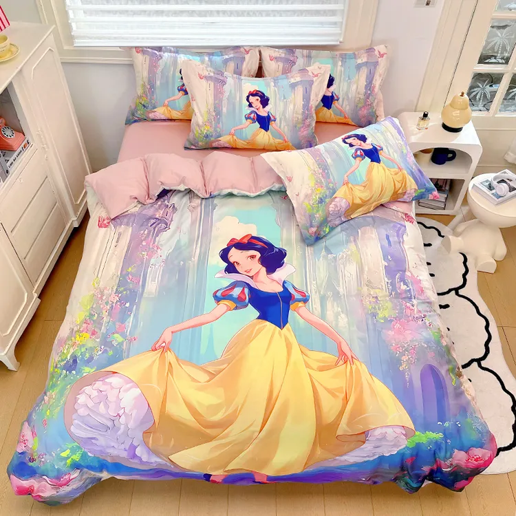 女孩纯棉四件套卡通被套全棉三件套可爱公主风单人儿童床上用被罩