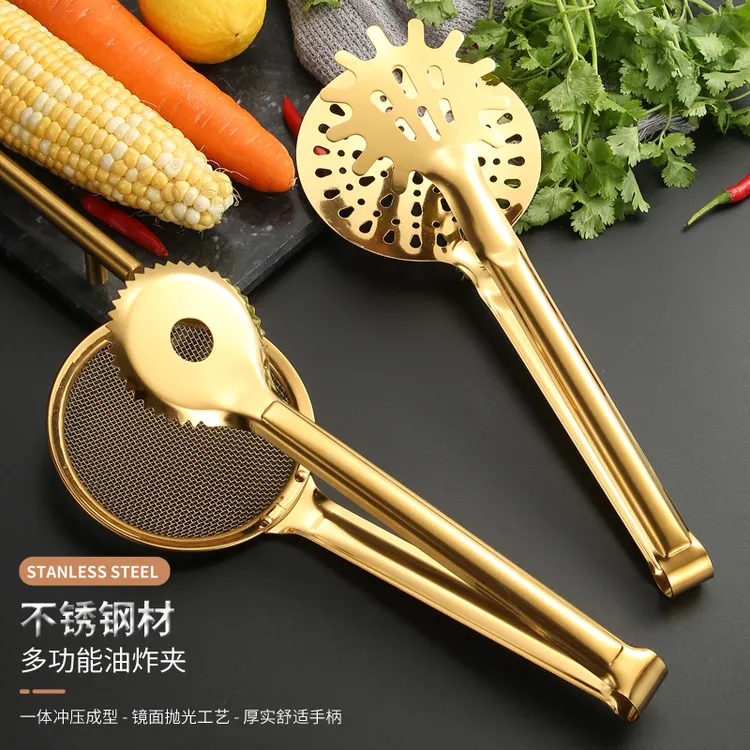 不锈钢食物油炸网漏夹创意金色多功能牛排夹加厚沥水过滤夹食品夹