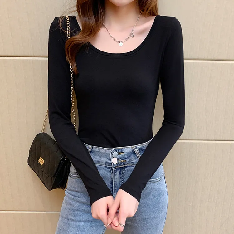 黑色U领打底衫女内搭长袖2025秋冬季新款低领百搭显瘦紧身上衣潮