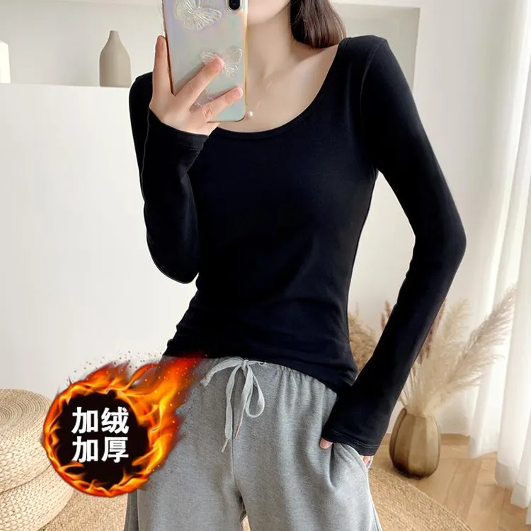 HTKD黑色低领长袖打底衫女内搭2025年春秋季新款棉质修身显瘦上衣