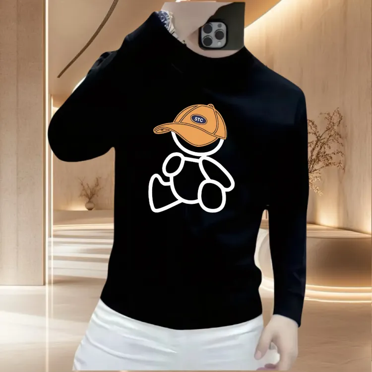 2025秋冬新款卡通印花套头卫衣男士潮流休闲修身长袖外套加绒韩版