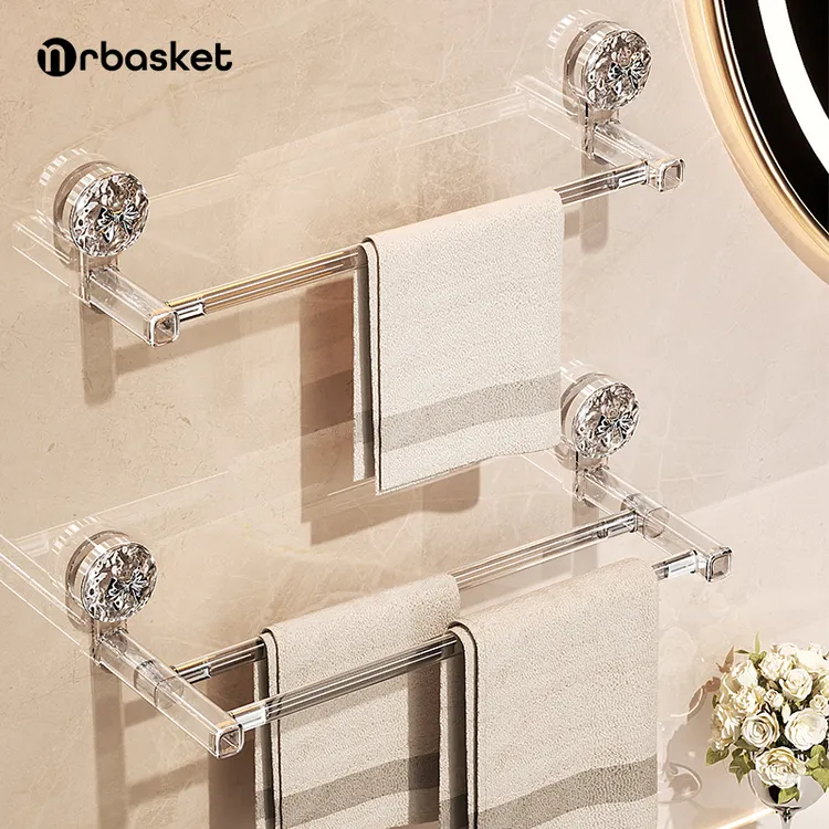 吸盘毛巾架卫生间免打孔浴巾置物架壁挂浴室置物架挂架浴室毛巾杆