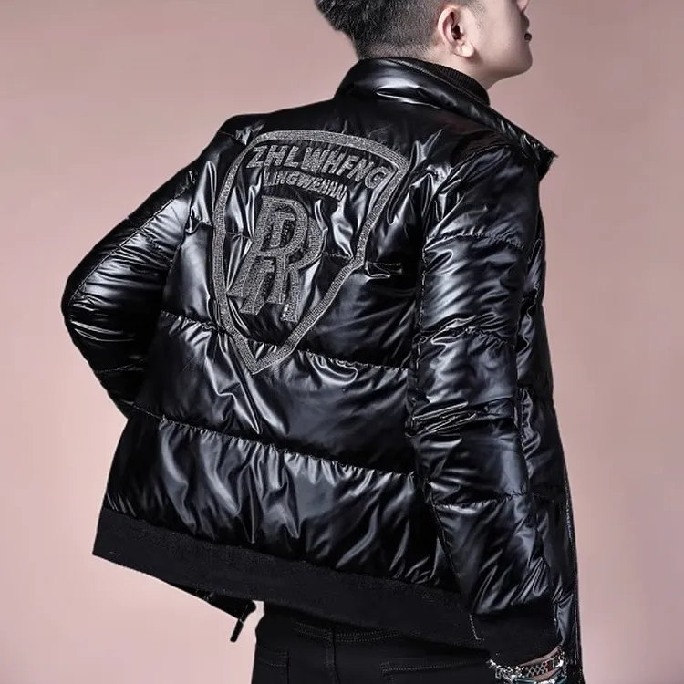 诺顿雷斯新款羽绒棉服潮牌高端男装亮面满绣花短款男士外套棉衣男