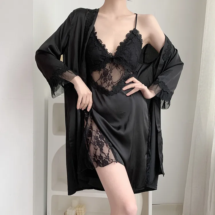 【后背撩人】性感大码睡衣夏季轻奢高级感睡裙露背蕾带胸垫睡衣