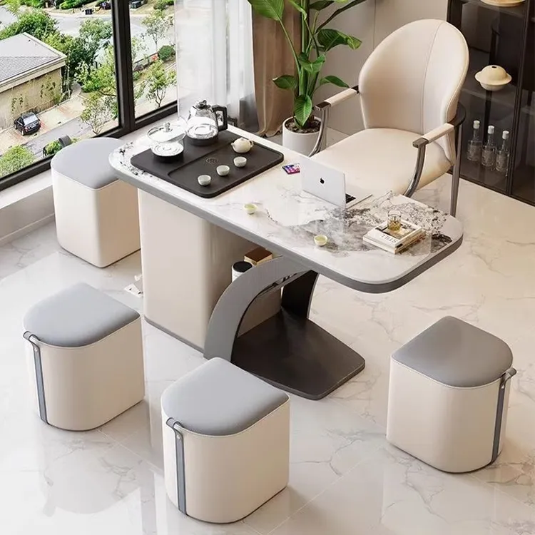 阳台茶桌小型高端岩板茶桌椅组合烧水壶一体用客厅岩板茶台茶桌