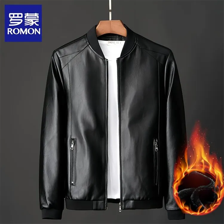 Romon/罗蒙高端皮衣男春秋季新款休闲男士外套时尚立领帅气皮夹克