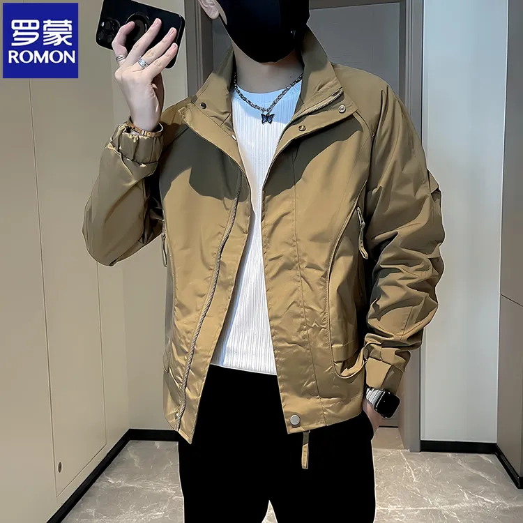 Romon/罗蒙男士新款潮牌工装立领夹克痞帅男装春秋季休闲短款外套