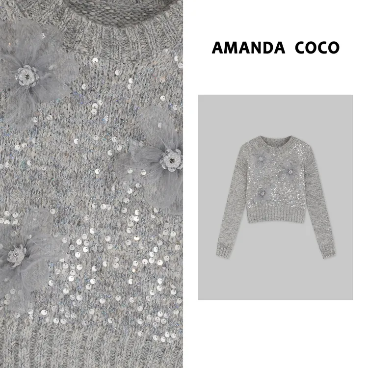 静静 | 设计师款~高定人鱼姬亮片立体花朵毛衣