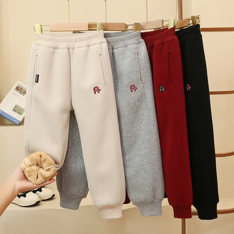 加绒加厚儿童裤子冬季新款童裤男童女童同款束脚裤洋气保暖百搭裤