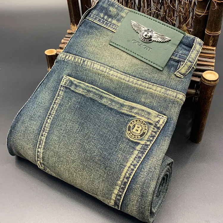 柏雷帕西高端牛仔裤男秋冬款修身小脚复古怀旧潮牌做旧弹力裤子男