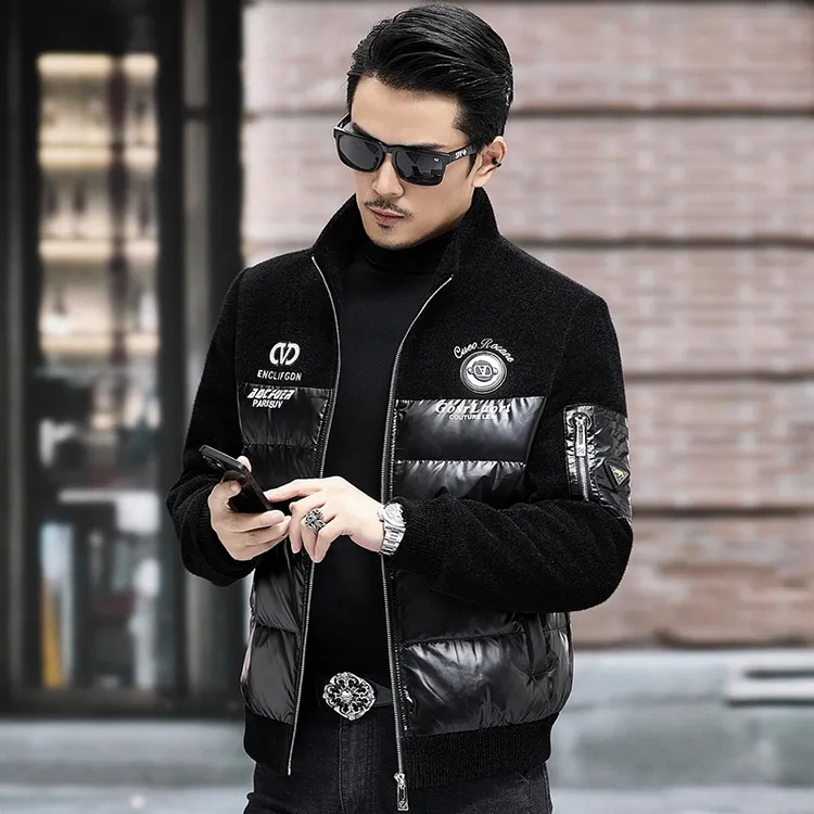 柏雷帕西男士羽绒服立领短款冬季男装潮流夹克拼接保暖羽绒外套