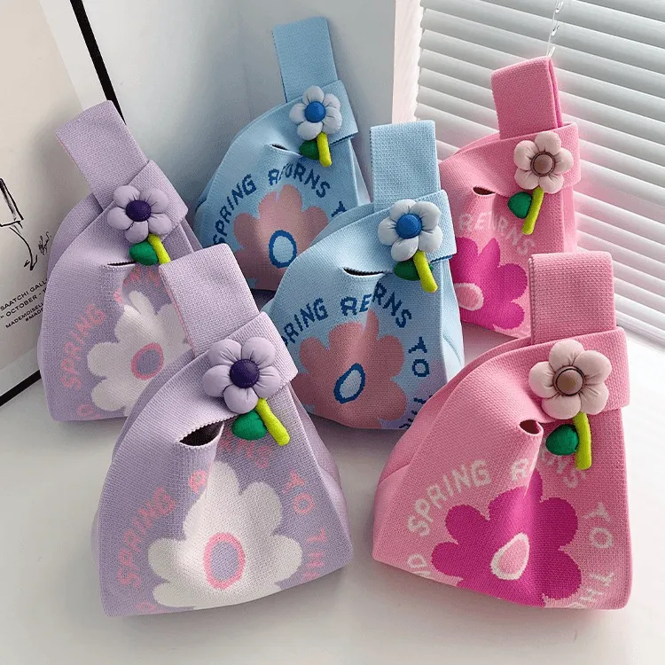 ins网红手提包女针织毛线水桶包日韩版百搭手拎休闲包盒饭袋E199