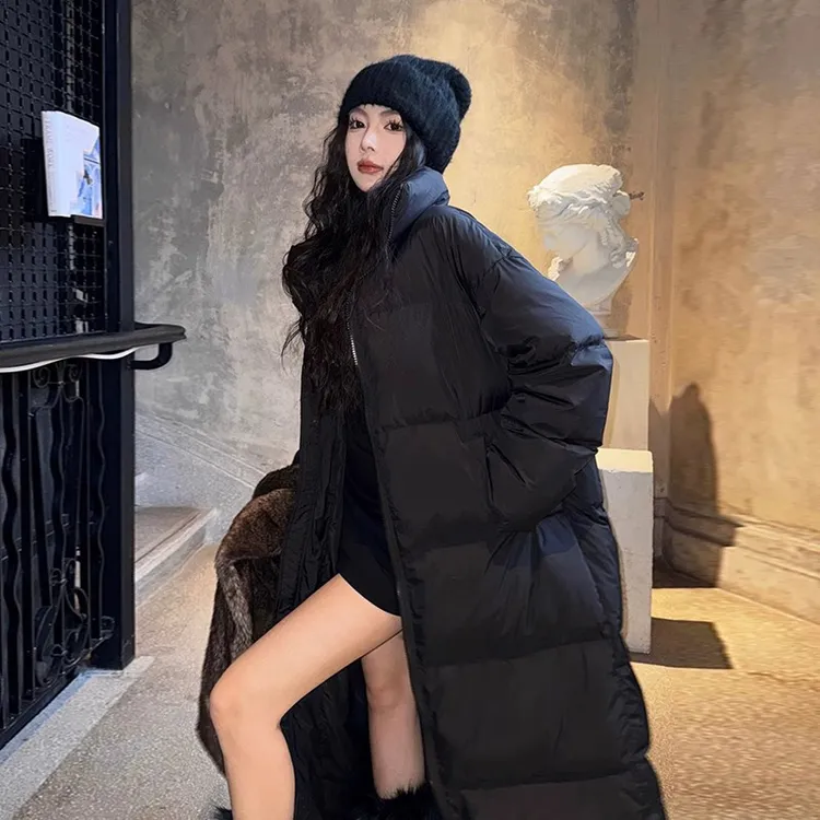 黑色羽绒服女长款2024冬季新款高级感过膝加厚中戏同款白鸭绒外套