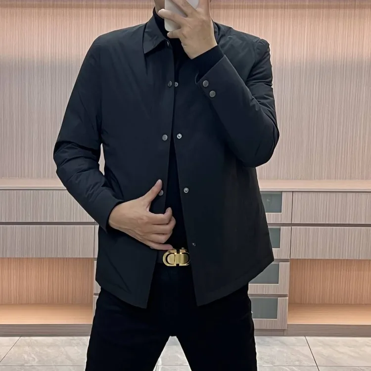 男士轻薄棉服冬季翻领纯色轻奢百搭商务休闲简约修身保暖夹克外套