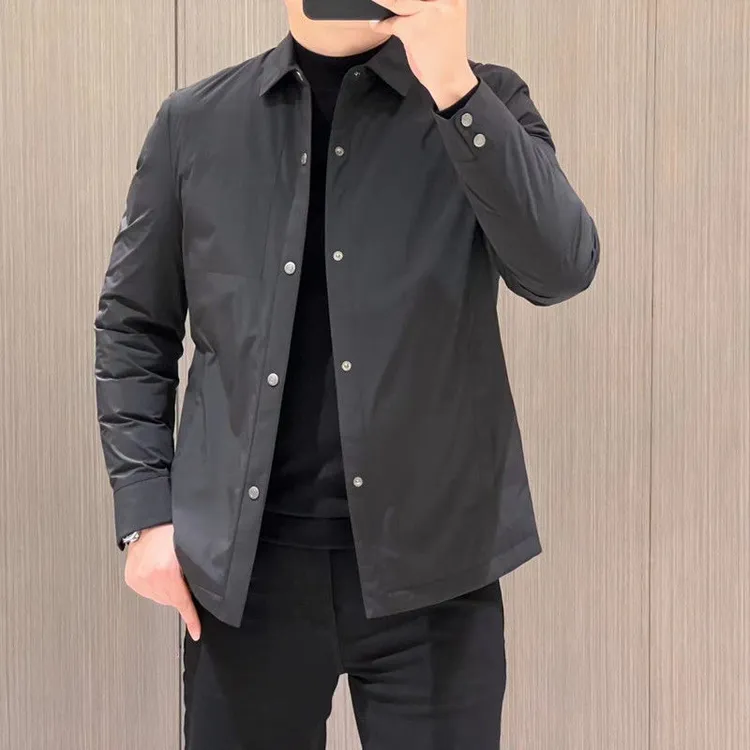 新款男士轻薄棉服翻领行政百搭简约夹克商务修身休闲保暖棉衣外套