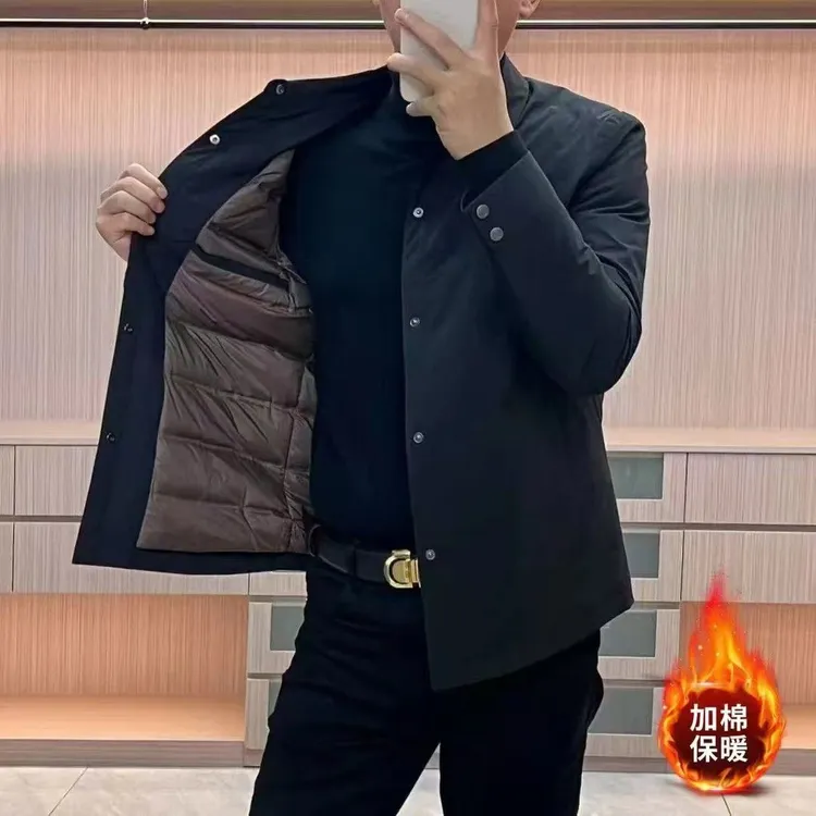 新款男士冬季轻薄棉服翻领行政纯色百搭商务修身休闲保暖爆款外套
