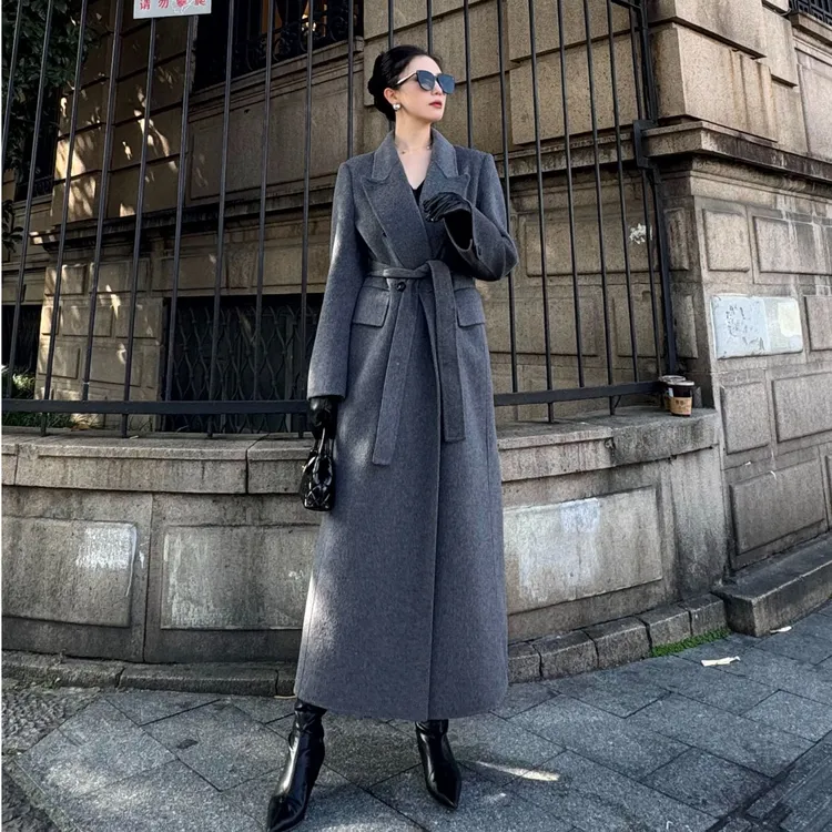 【黑标系列】【奢品线】张佳人原创复古开叉秋冬正肩超长羊毛大衣