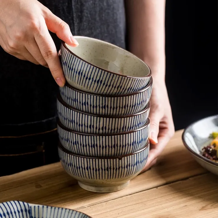 高颜值复古日式家用米饭碗甜品沙拉汤碗陶瓷小碗