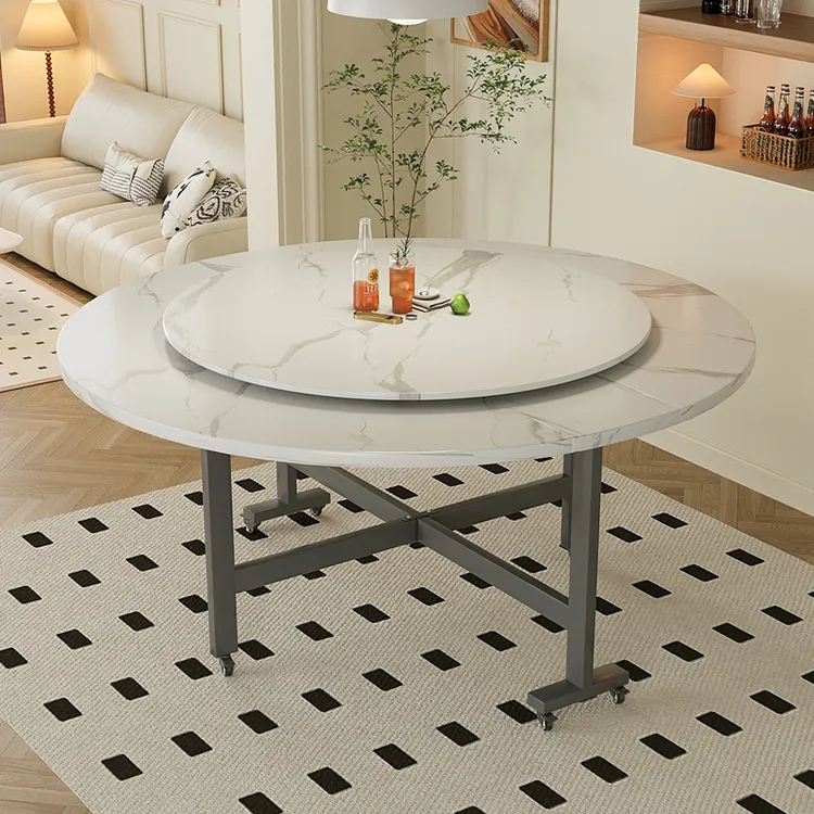 餐桌可折叠圆桌子出租房专用小户型折叠桌多功能可移动家用圆形桌