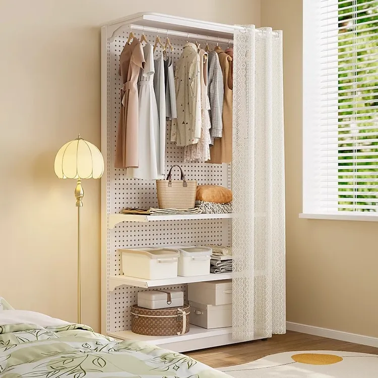 洞洞板衣柜家用卧室组装柜子开放式金属衣柜结实耐用出租房收纳柜
