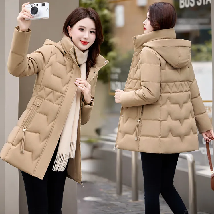 2024妈妈装棉服女中长款加厚保暖修身显瘦洋气百搭冬季连帽外套