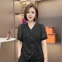 愔衣韵&夏季法式气质感醋酸缎欧根纱拼接袖女士衬衣衬衫