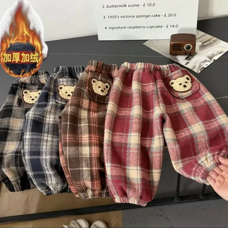 【加厚】新款冬装加绒洋气儿童宝宝长裤保暖一体绒百搭休闲格子裤