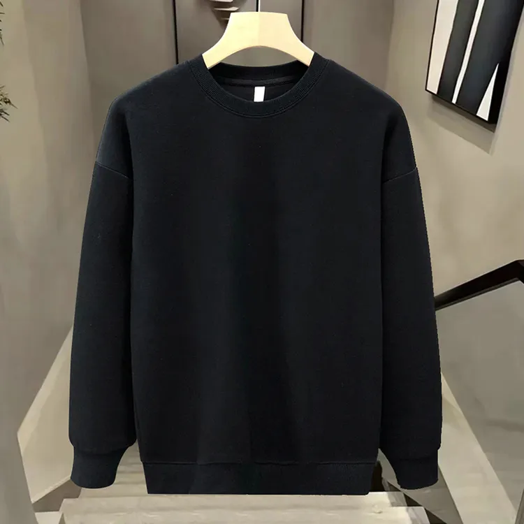 秋冬季新款春秋纯色上衣简约风无帽宽松百搭时尚圆领男士加绒卫衣