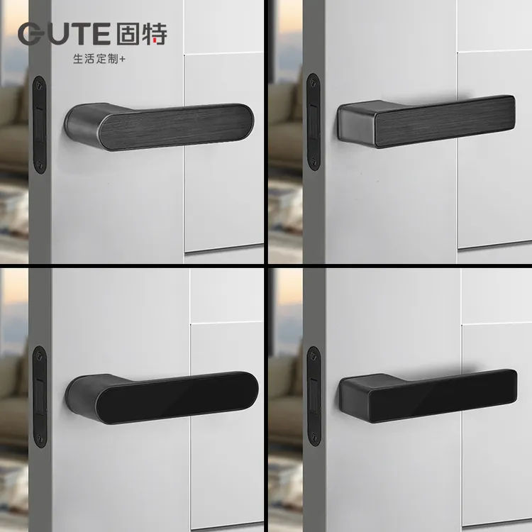 固特生态门锁室内黑色房门把手现代简约意式极简磁吸静音锁具五金