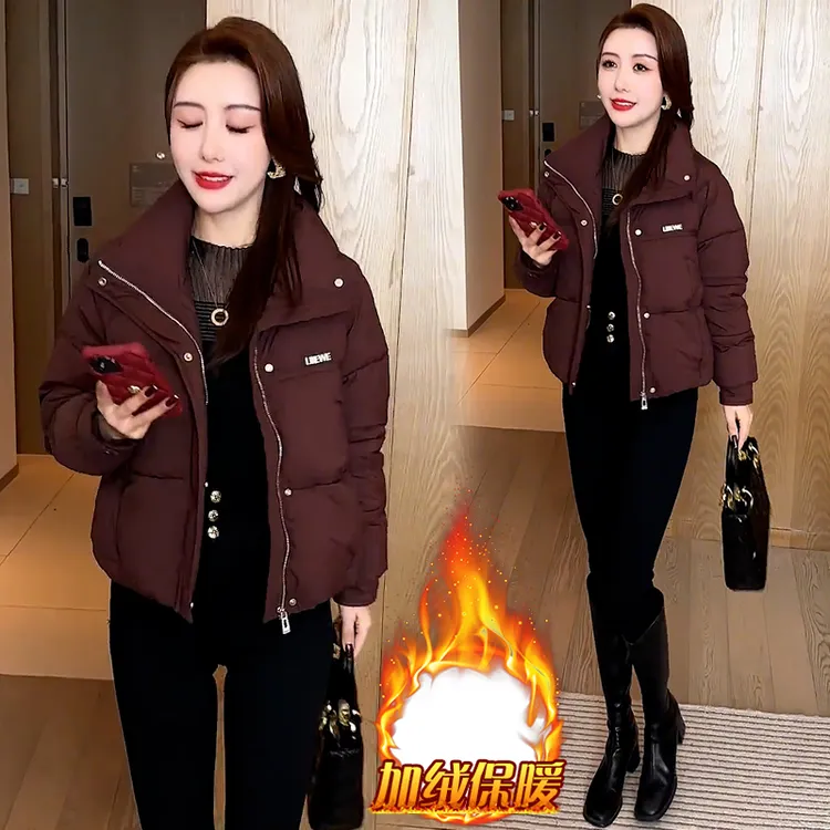加厚短款羽绒棉服女2024年冬季新款小个子洋气宽松显瘦拉链短外套