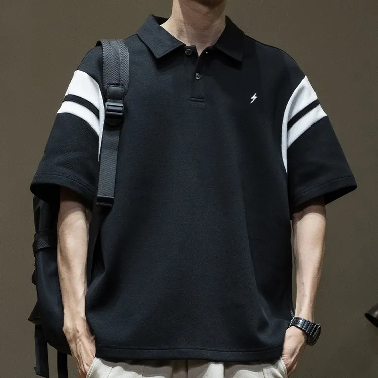 美式刺绣polo衫男商务翻领休闲高级感拼接短袖t恤夏季运动保罗衫