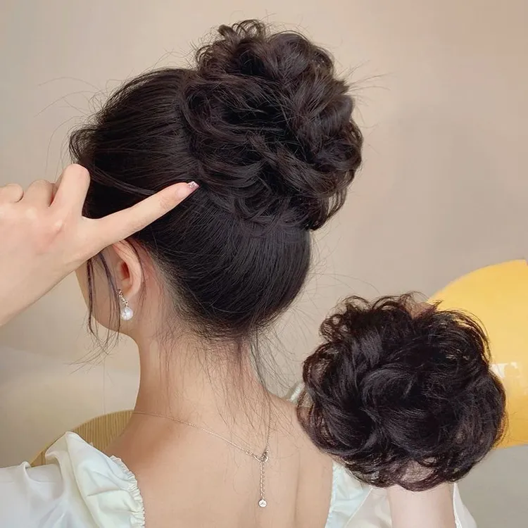 丸子头彩色卷发增发量新娘懒人多色彩色圈发女生黑色展示高端彩色