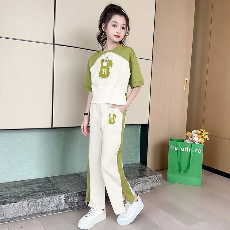 女童短袖套装夏装2025新款洋气中大儿童女孩韩版休闲两件套夏季潮