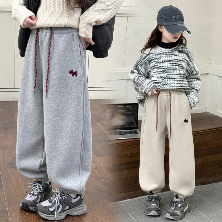 女童运动裤加绒秋冬装2025新款洋气中大儿童休闲束脚长裤卫裤加厚