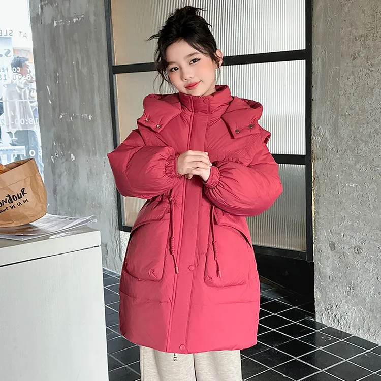 女童棉衣中长款冬装2024新款洋气中大儿童棉服外套加厚时尚棉袄潮