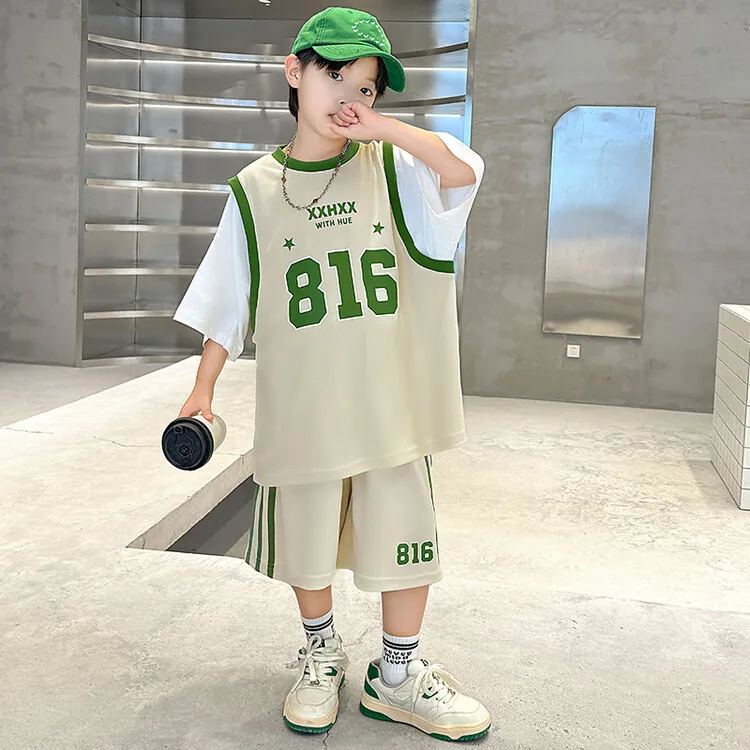男童夏季套装2024新款中大儿童运动速干短袖篮球服男孩夏装球衣潮
