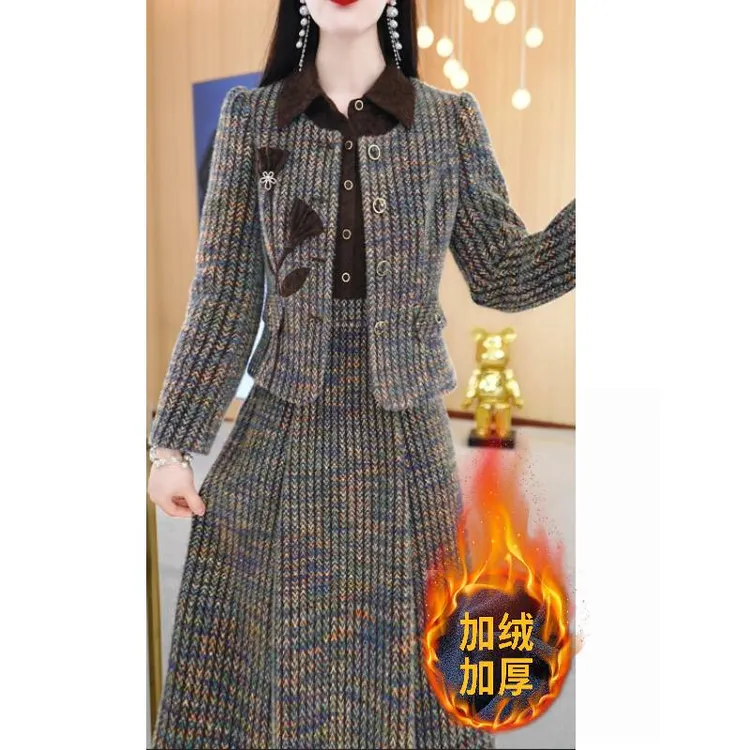 【两件套】冬季西装领收腰时尚通勤两件套套装M-4XL