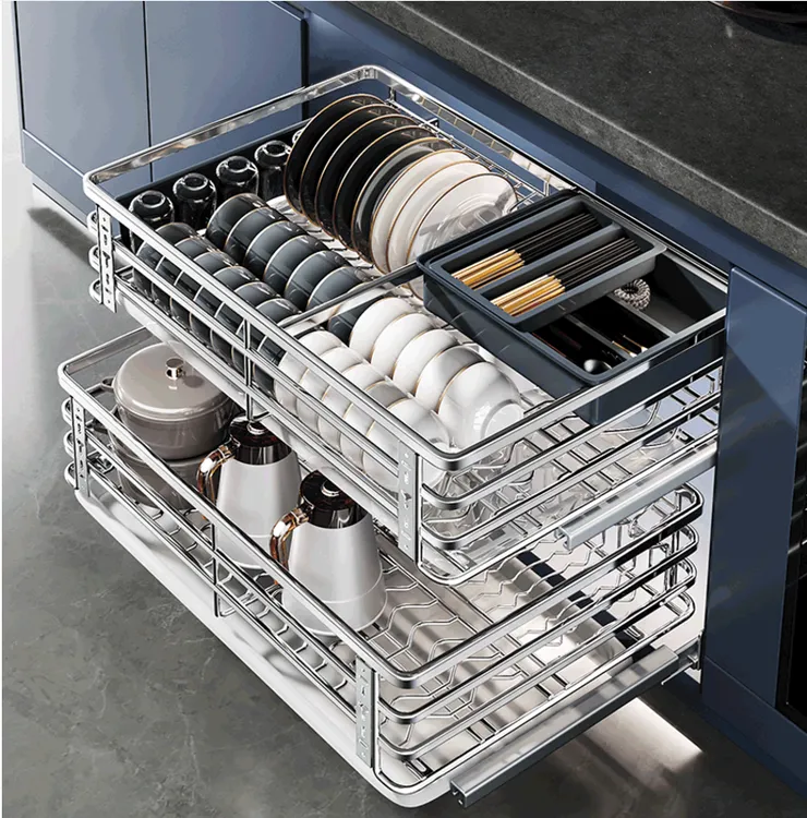 碗拉篮不锈钢抽屉式厨房橱柜拉篮抽屉式拉篮橱柜橱柜抽屉式拉篮