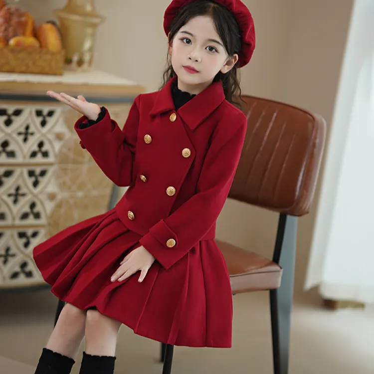 女童毛呢2024新款冬季洋气儿童小香风时髦冬装中大童秋冬套装裙子