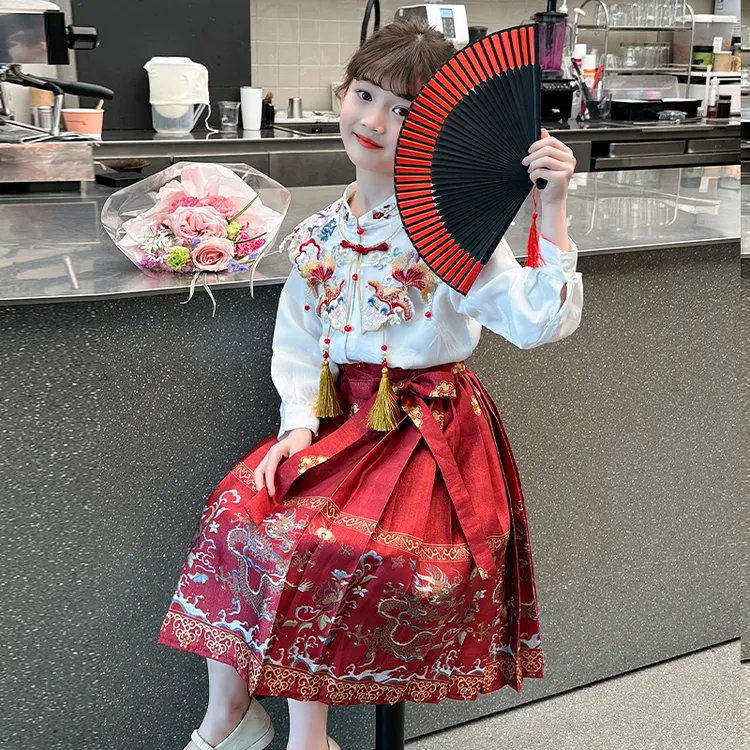 马面裙女童春秋款2025新款儿童中国风春装唐装女大童古风套装汉服