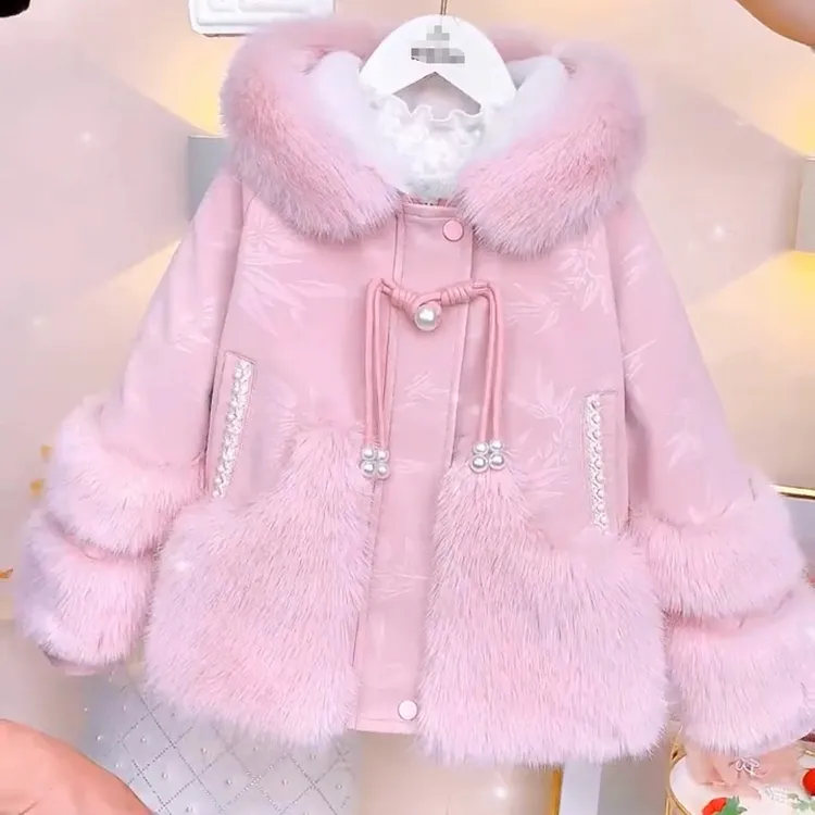 女童外套年货国风冬季2024新款中大童派克服冬装加绒加厚保暖儿童