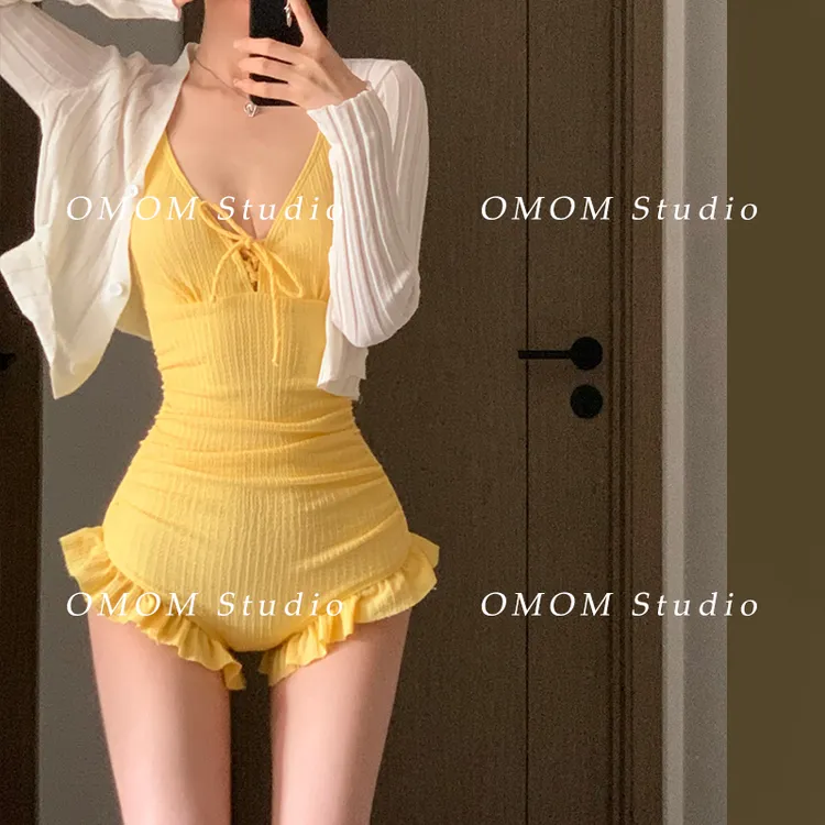 OMOM【小鸡黄】学生小清新连体泳衣遮肚修身显瘦温泉度假游泳装Y23