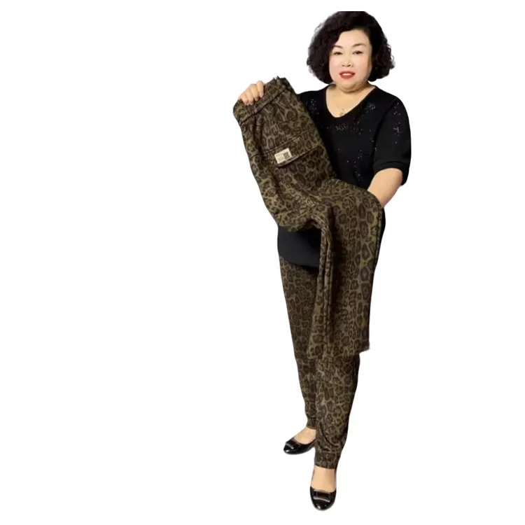 倾城091新款大码百搭时尚高腰弹力豹纹哈伦裤休闲